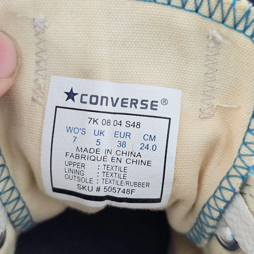 Converse Chuck Taylor All Star Womens 7 Teal Blue Script Print Low Top Sneakers - Picture 7 of 14